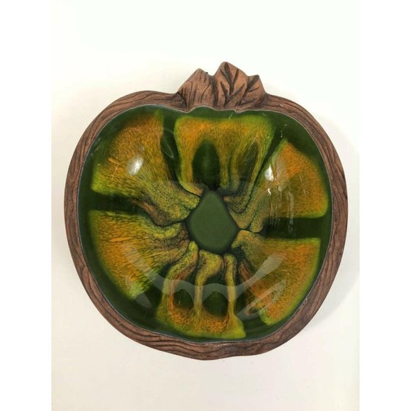 4 California Sequoia Ware Art Pottery Apple Bowl Green Orange Brown 801B USA - Picture 7 of 11